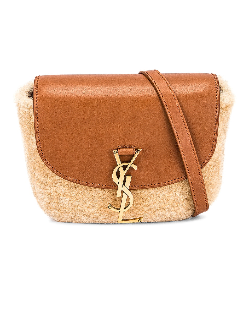 Image 1 of Saint Laurent Kaia Shearling Satchel Bag in Natural Beige & Brick