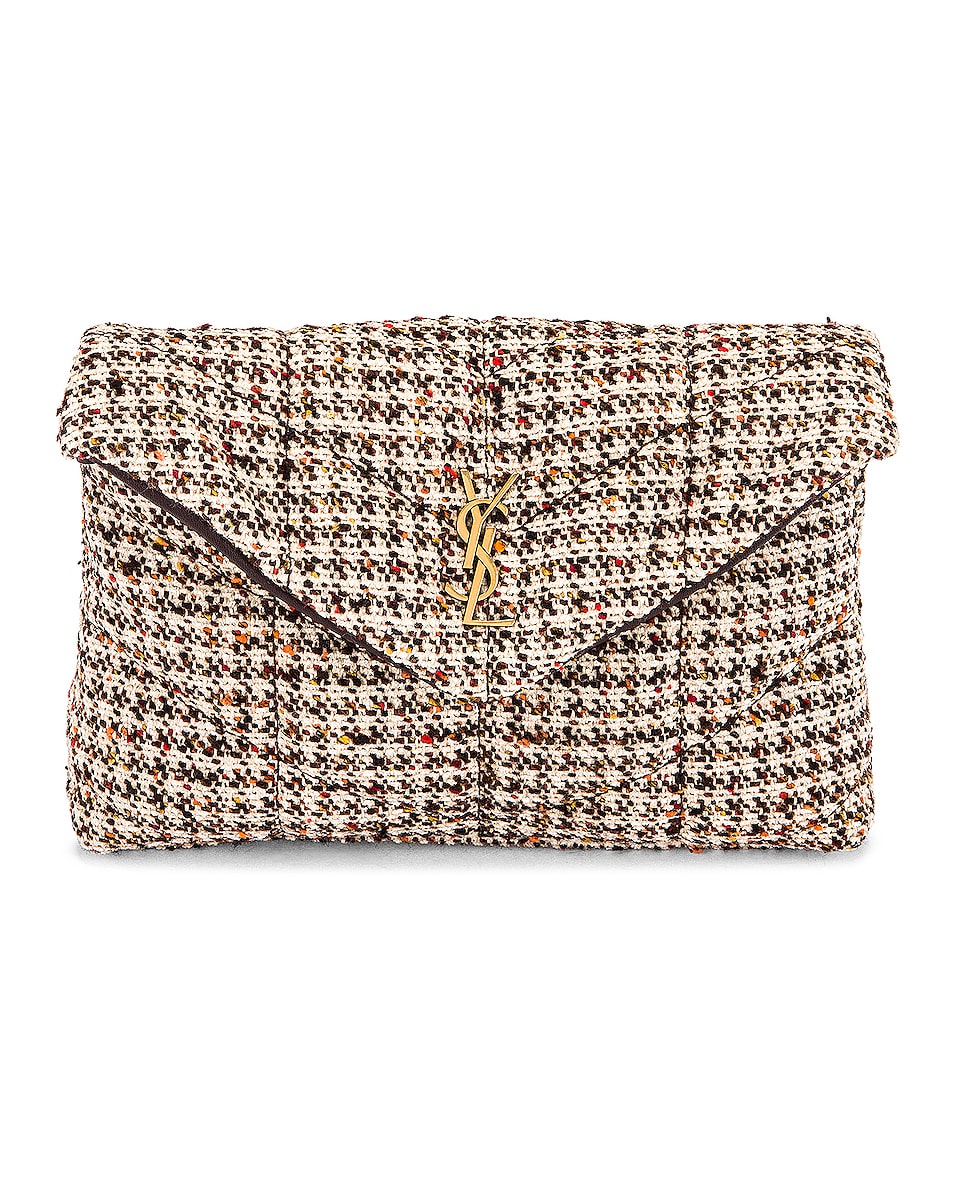 Image 1 of Saint Laurent Small Puffer Pouch in Beige & Multicolor & Umber