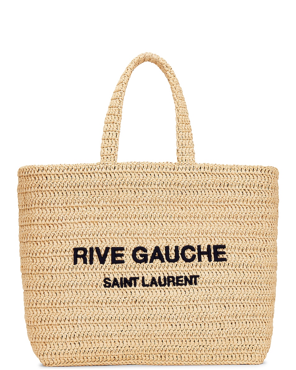 Image 1 of Saint Laurent Supple Rive Gauche Tote Bag in Natural & Deep Marine