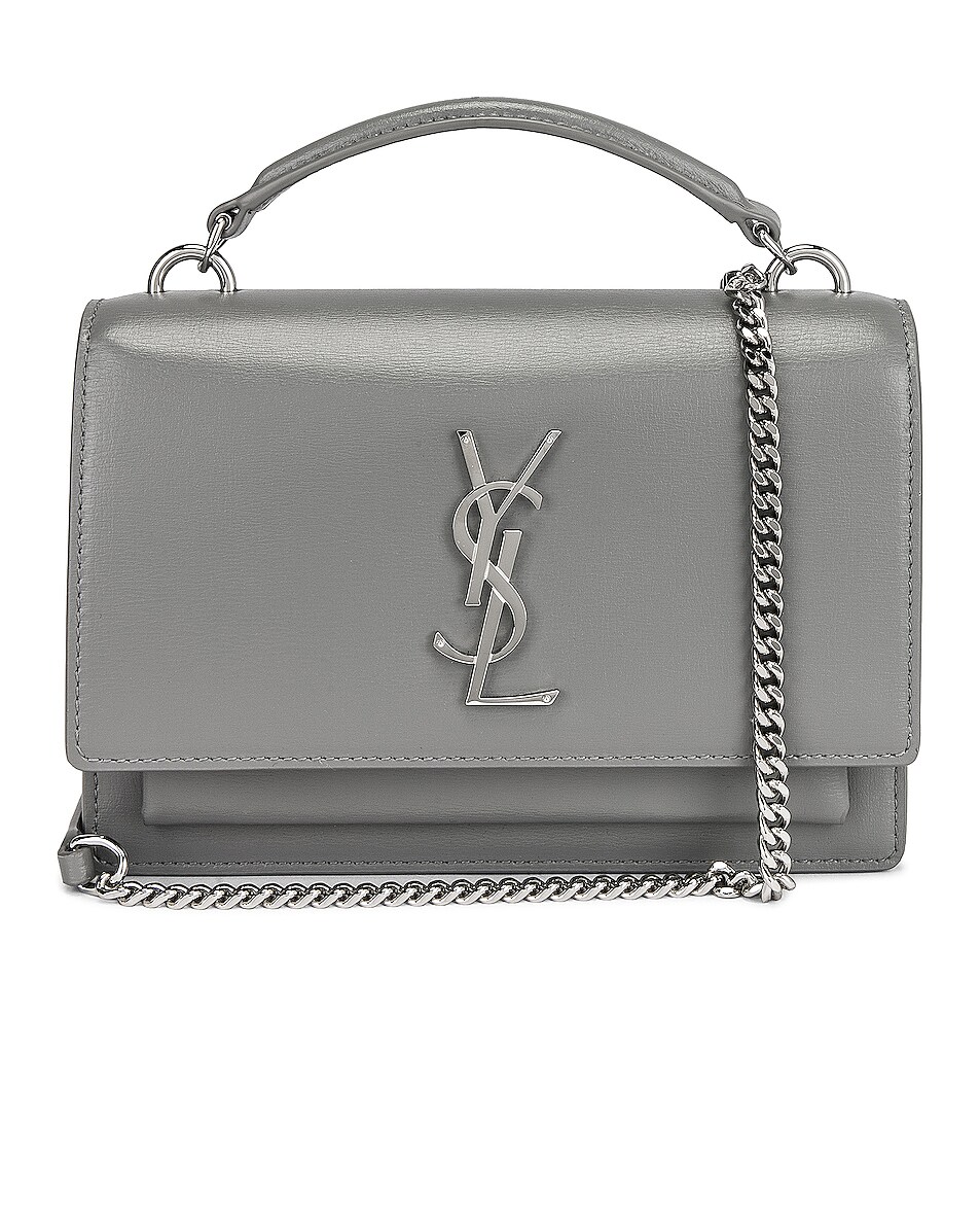 Image 1 of Saint Laurent Sunset Top Handle Chain Wallet Bag in Stone Grey & Stone Grey