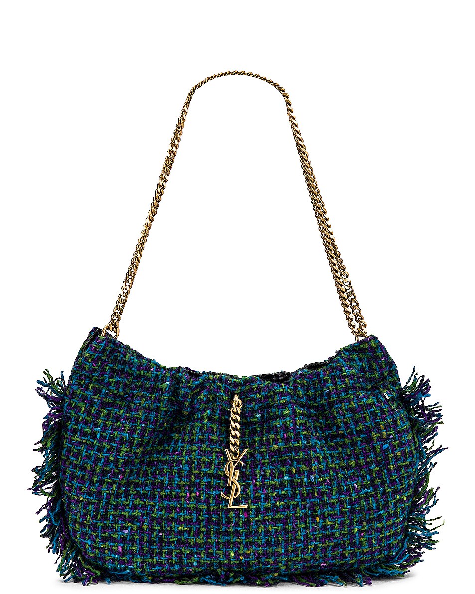Image 1 of Saint Laurent Tweed Hobo Bag in Violet & Vert & Turquoise