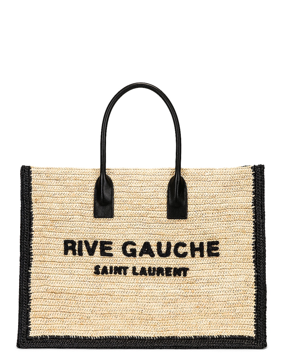 Image 1 of Saint Laurent Rive Gauge Raffia Tote Bag in Natural Beige & Nero