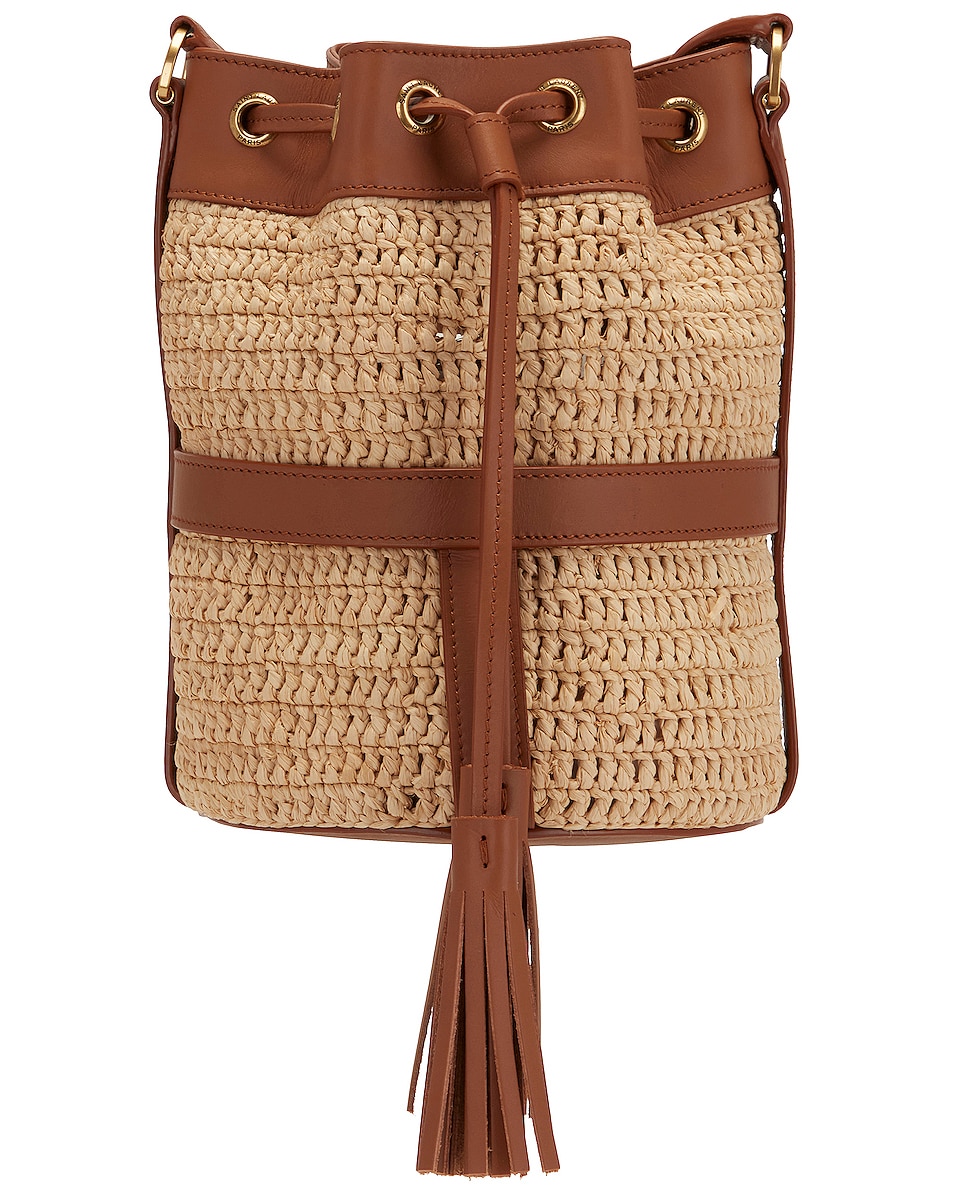 Image 1 of Saint Laurent Seau Raffia Bag in Naturale & Brick