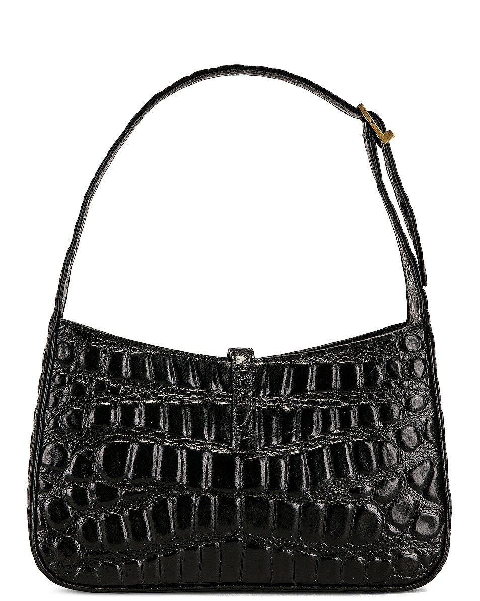 Saint Laurent Le 5a7 Embossed Croc Hobo Bag In Nero 