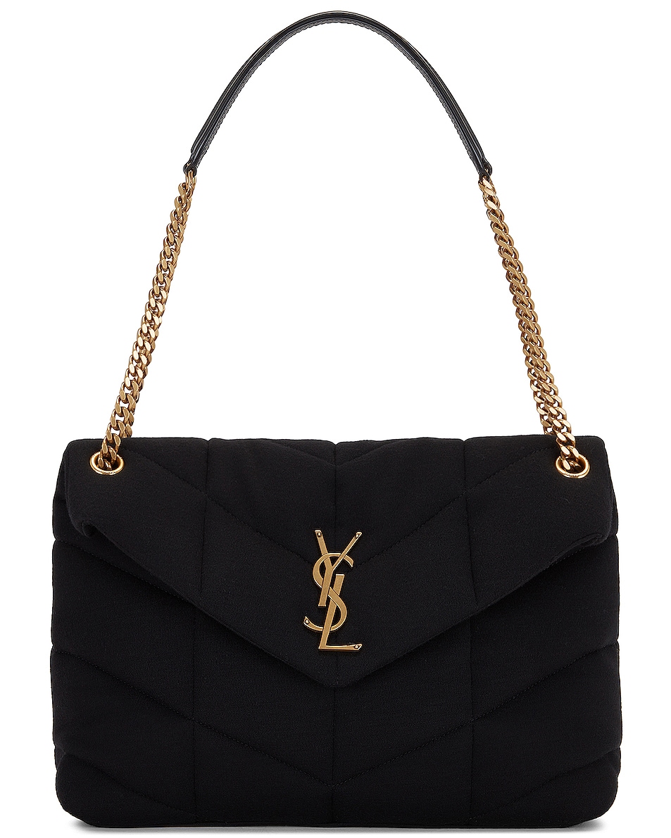 Image 1 of Saint Laurent Medium Puffer Monogramme Jersey Chain Bag in Nero & Nero