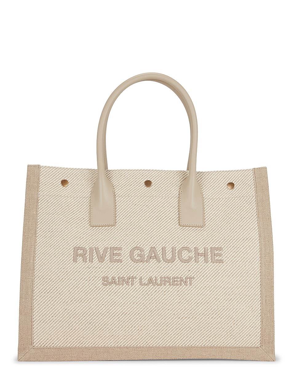 Saint Laurent Small Rive Gauche Tote Bag in Beige & Sea Salt | FWRD