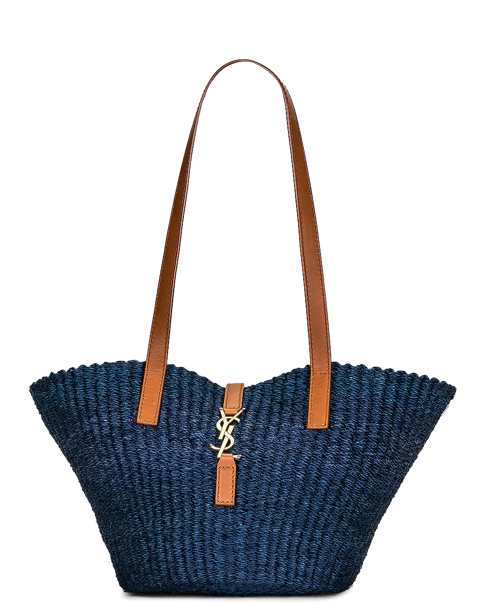 Image 1 of Saint Laurent Small Panier Raffia Bag in Blue Orchid & Brick