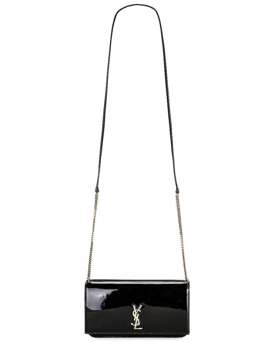 Image 1 of Saint Laurent Monogramme Patent Phone Holder Bag in Nero & Nero