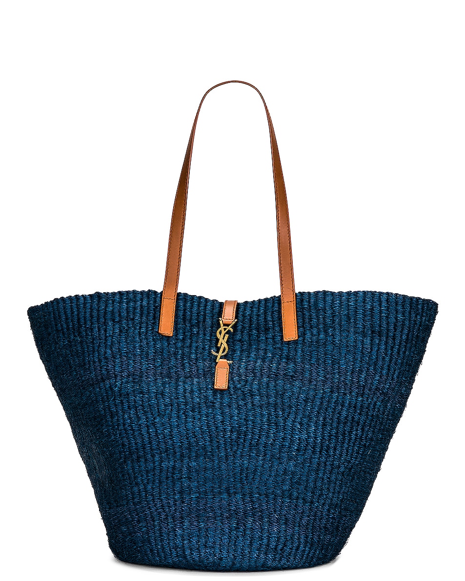 Image 1 of Saint Laurent Medium Panier Raffia Bag in Blue Orchid & Brick