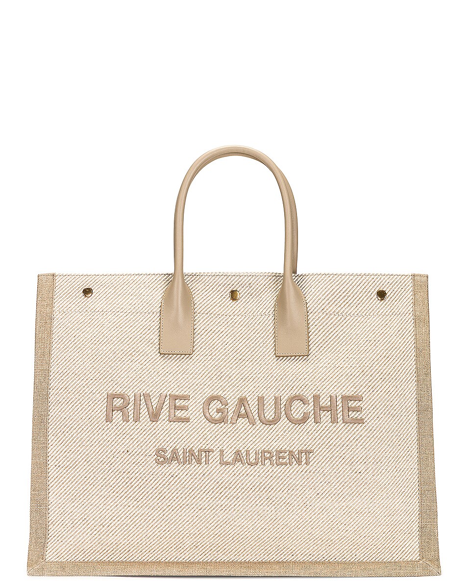 Image 1 of Saint Laurent Medium Rive Gauche Tote Bag in Beige & Sea Salt