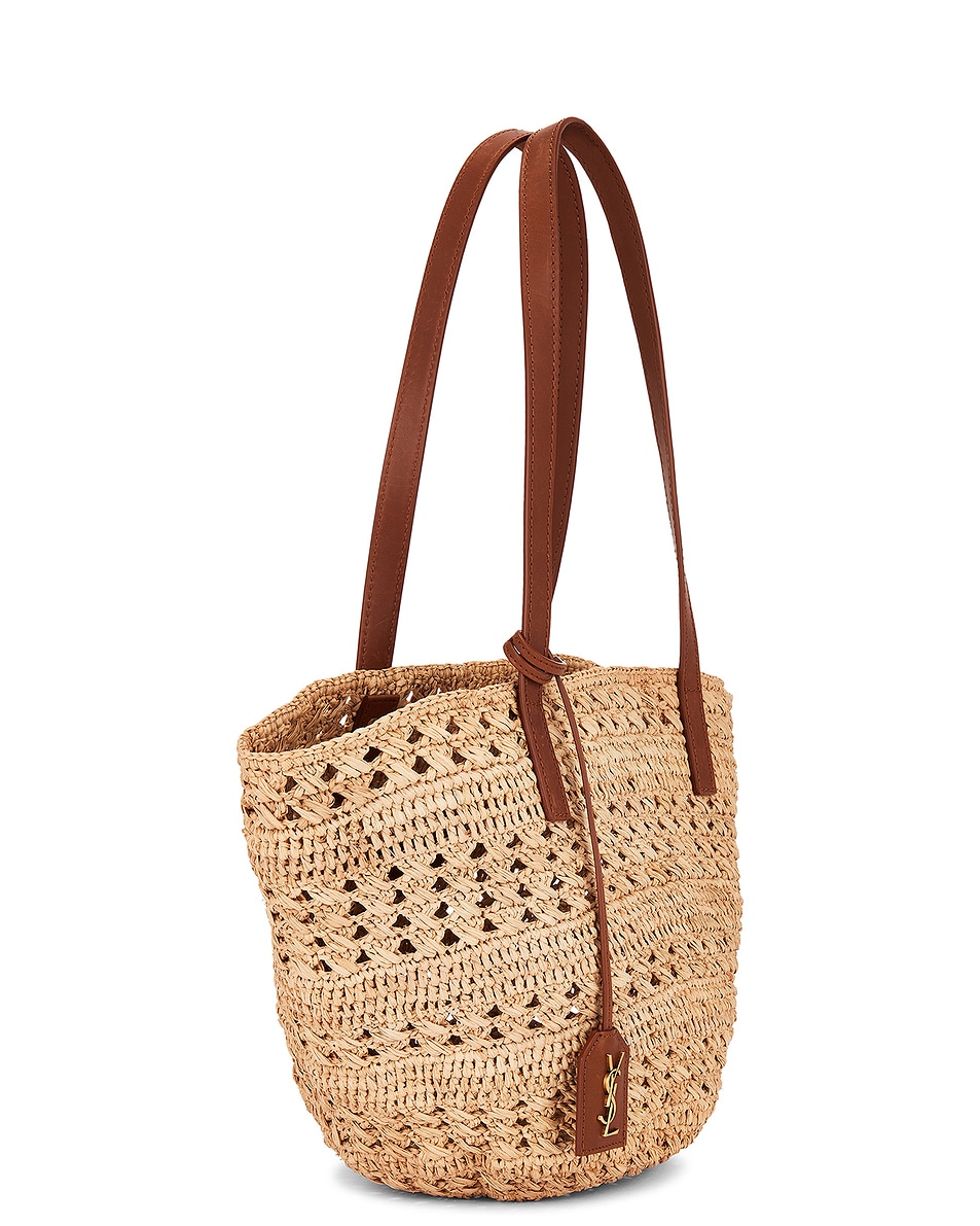 Saint Laurent Small Panier Raffia Bag in Naturale & Brick | FWRD