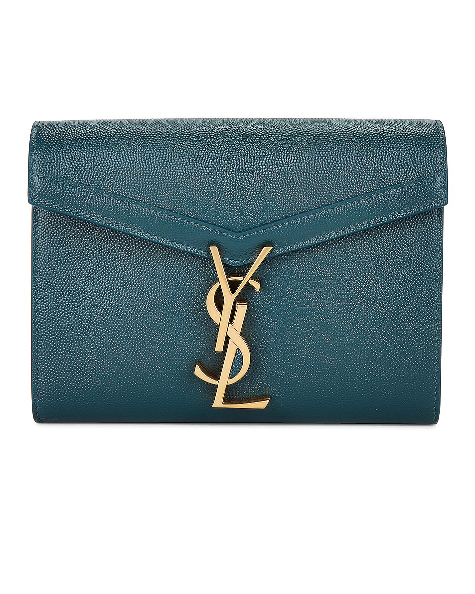 Saint Laurent Cassandra Wallet on Chain Bag in Bleu Canard | FWRD