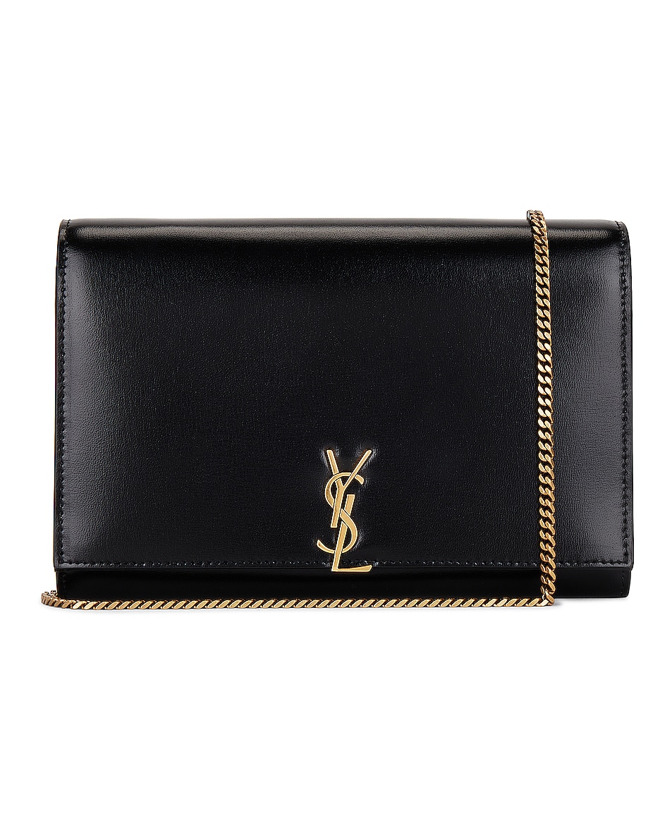 Image 1 of Saint Laurent Glossy Wallet on Chain in Nero
