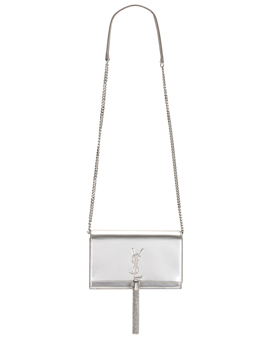 Image 1 of Saint Laurent Kate Wallet on Chain in Argento & Grey