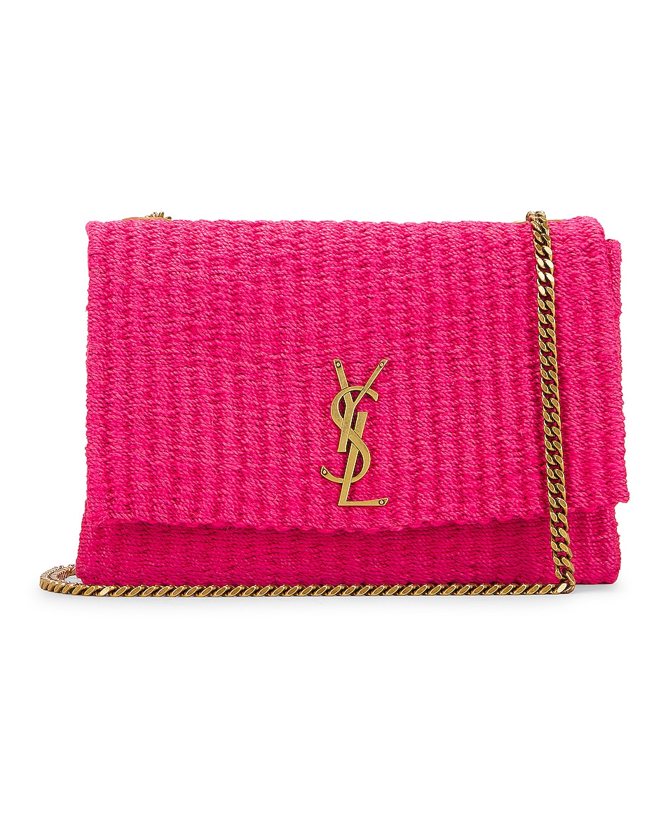 Image 1 of Saint Laurent Kate Rafia Shoulder Bag in Pink Glow