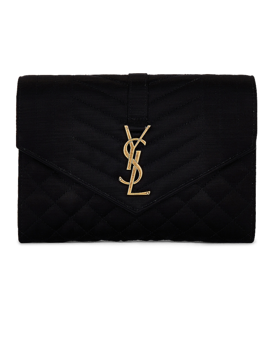 Image 1 of Saint Laurent Satin Flap Pouch in Nero