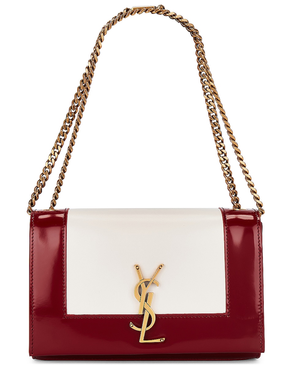 Image 1 of Saint Laurent Small Kate Chain Bag in Off White & Oxblood Red