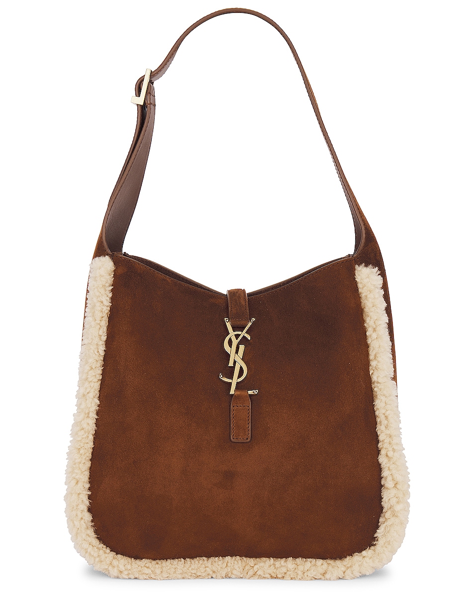 Image 1 of Saint Laurent Small Le 5 A 7 Hobo Bag in Dark Sigaro & Natural Beige