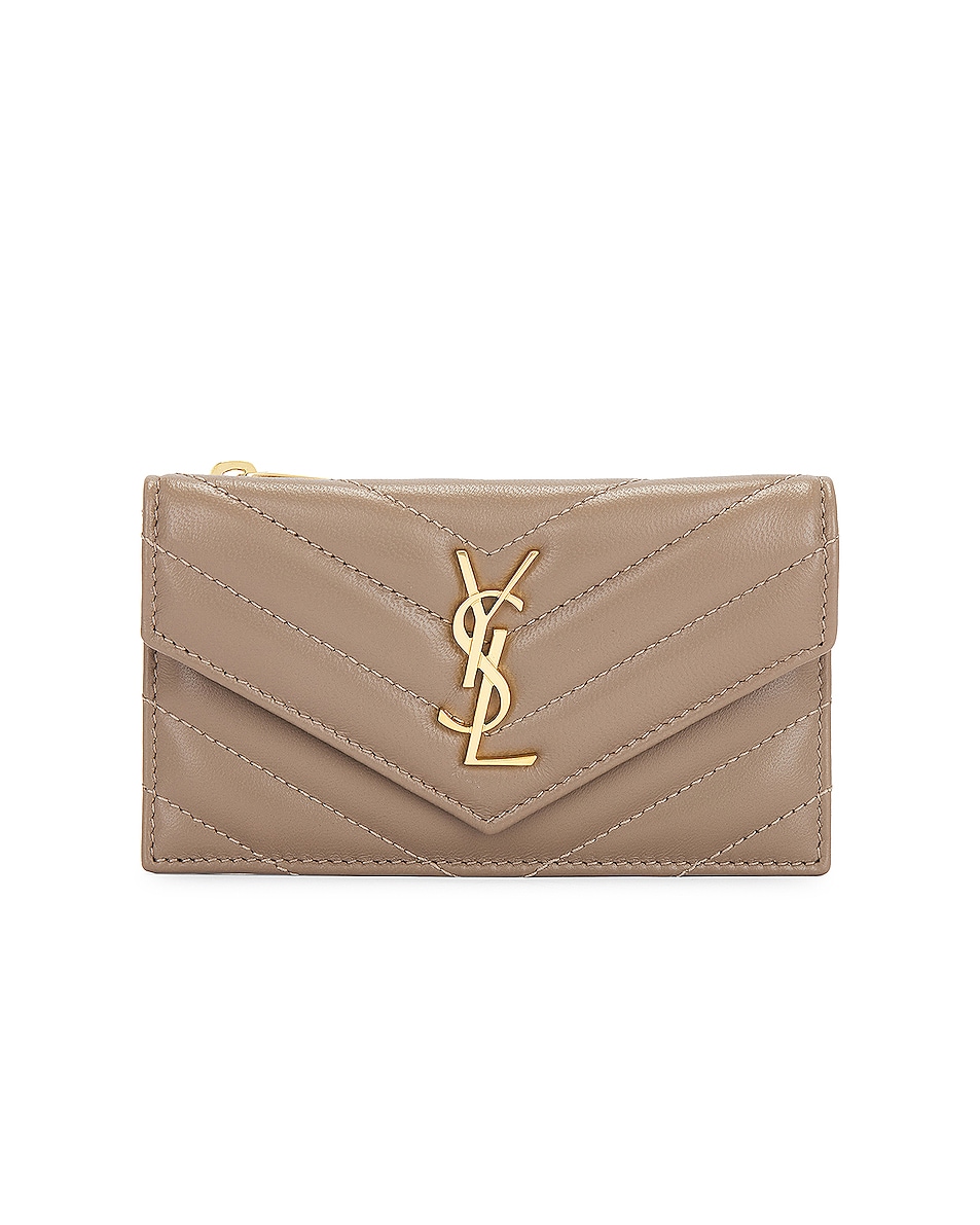 Image 1 of Saint Laurent Cassandre Zipped Fragments Credit Card Case in Dusty Grey