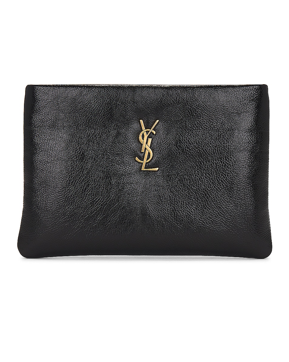 Image 1 of Saint Laurent Small Calypso Zipped Pouch in Noir