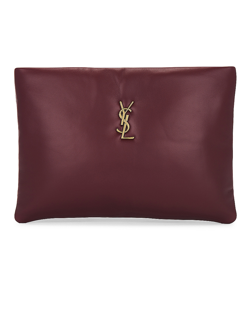 Image 1 of Saint Laurent Large Calypso Zipped Pouch in Rouge Merlot