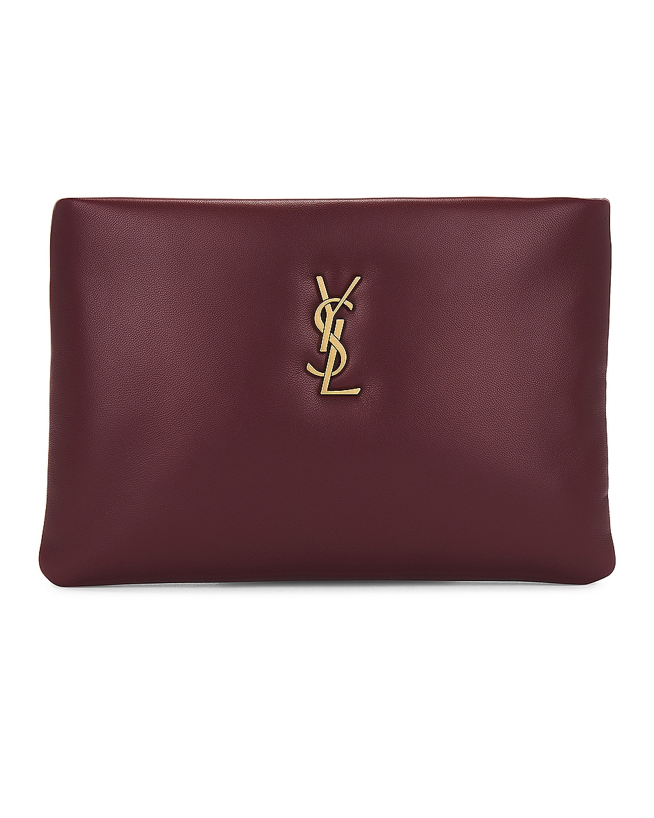 Image 1 of Saint Laurent Small Calypso Zipped Pouch in Rouge Merlot