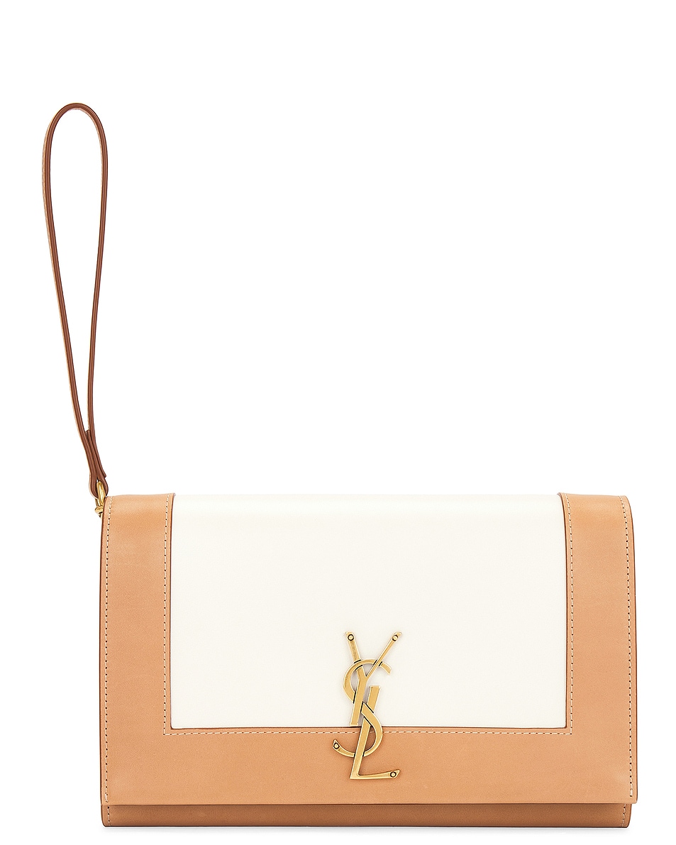 Image 1 of Saint Laurent Nappa Flap Pouch in Vintage Brown Gold & Porcell