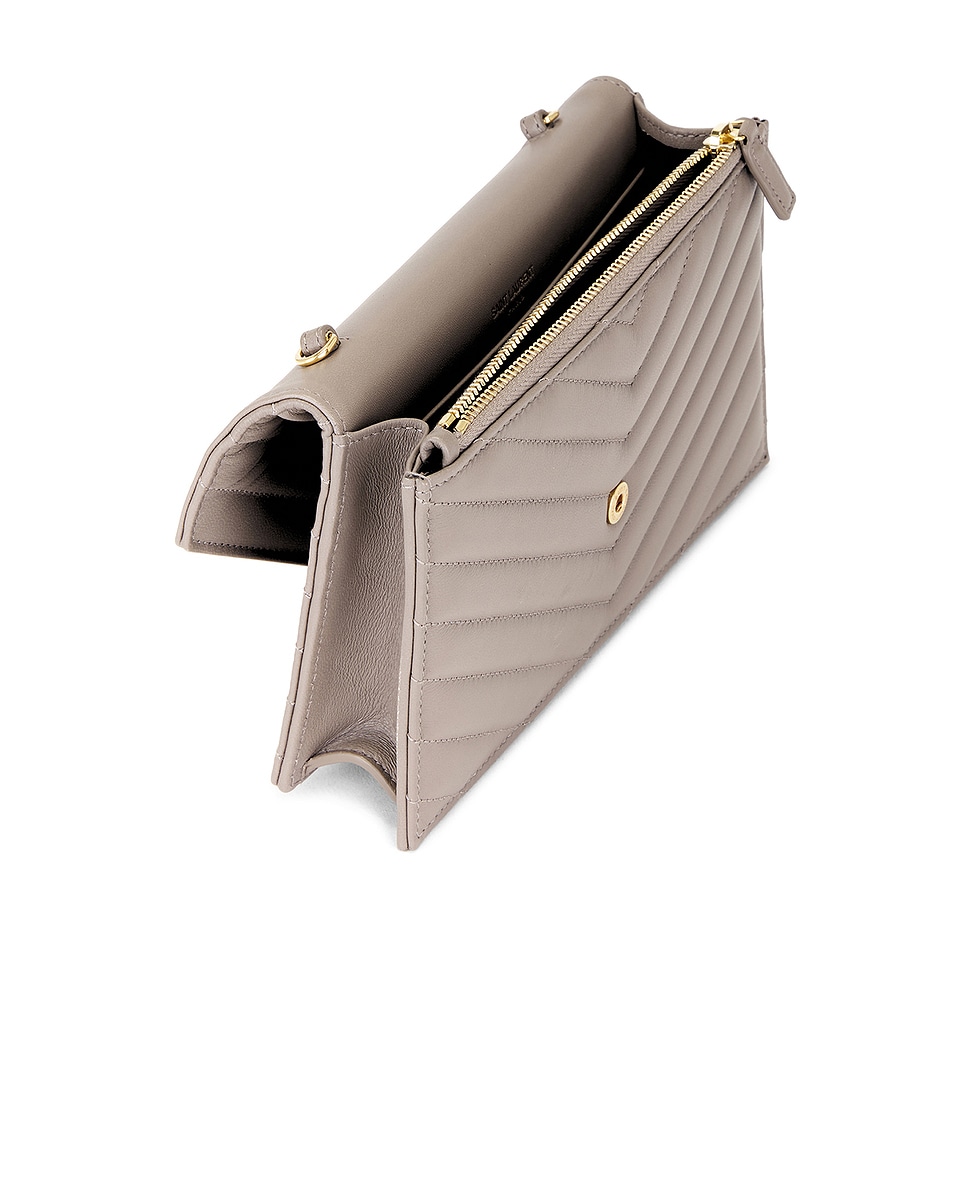 Saint Laurent Cassandre Envelope Chain Wallet in Greyish Brown | FWRD
