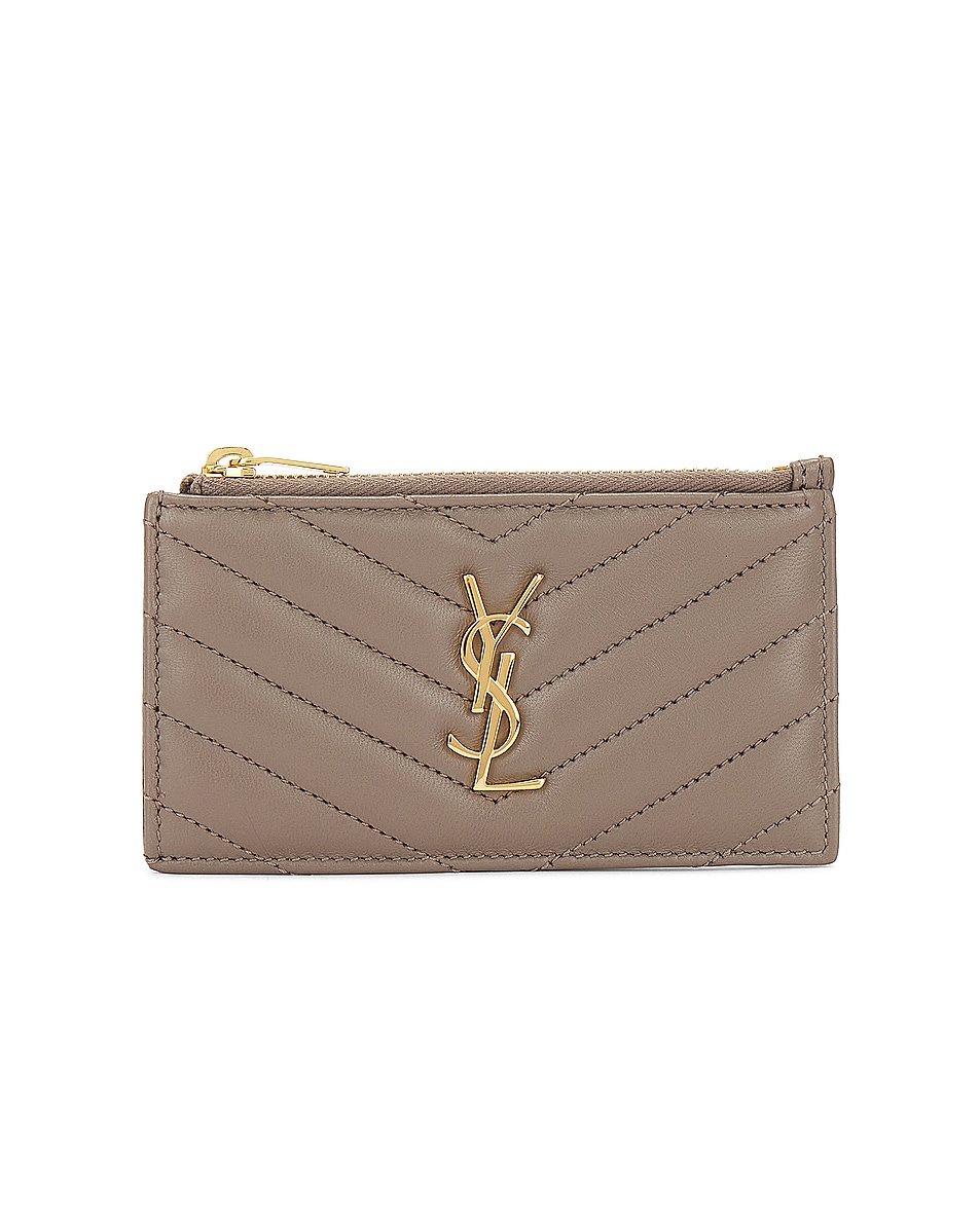 Image 1 of Saint Laurent Cassandre Fragments Zipped Card Case in Greyish Brown