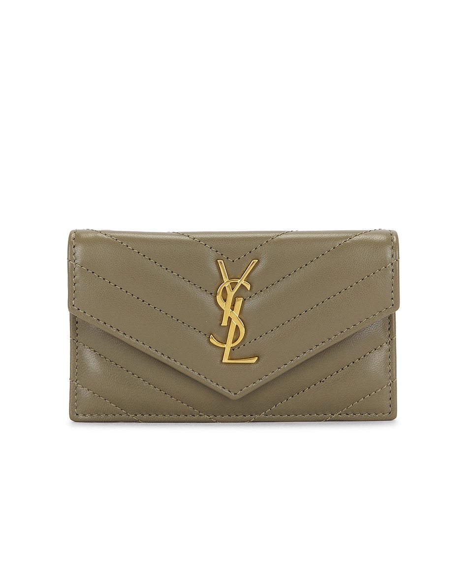 Image 1 of Saint Laurent Zipped Fragments Credit Card Case in Strong Moss