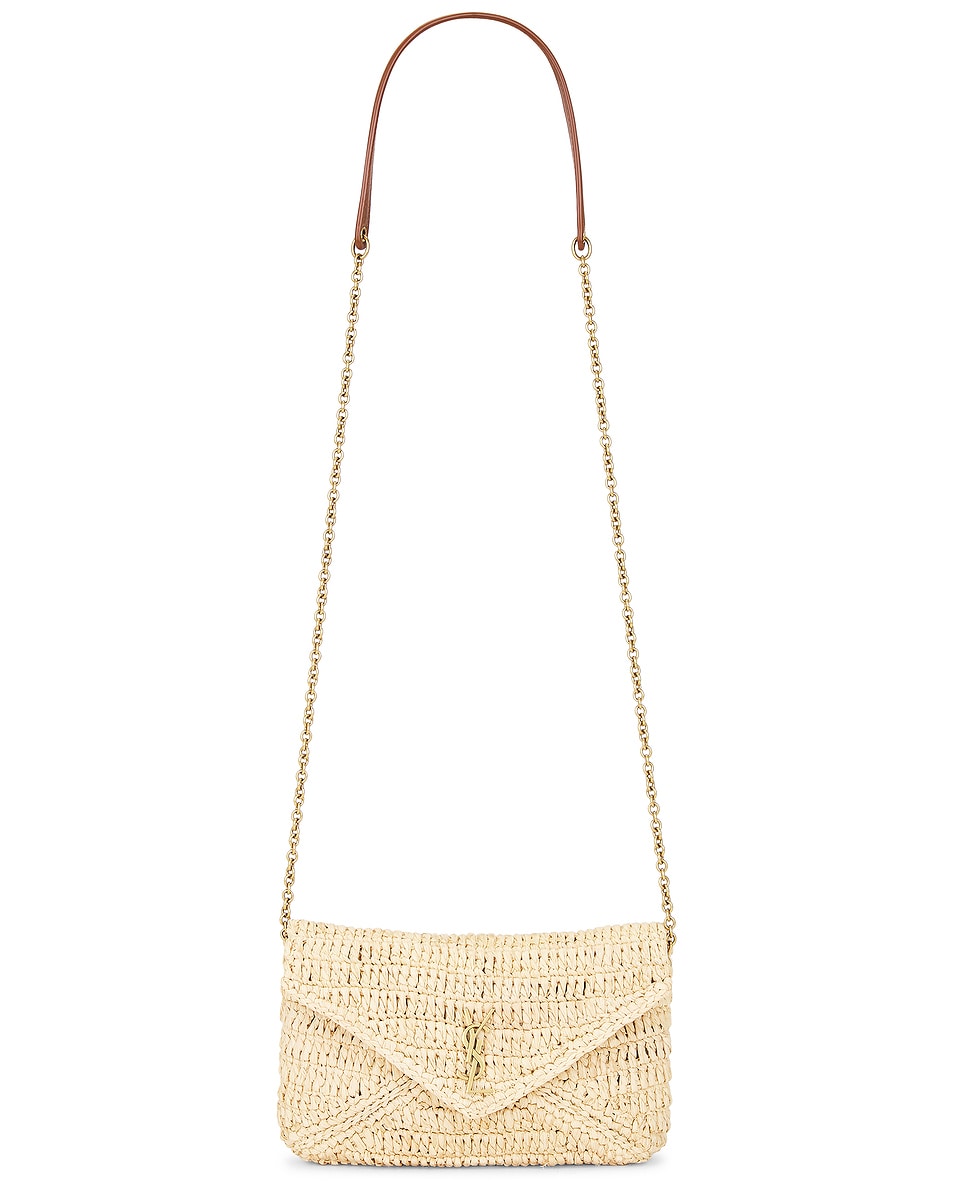 Image 1 of Saint Laurent Small Pouch On Chain in Pale Brown & Brick