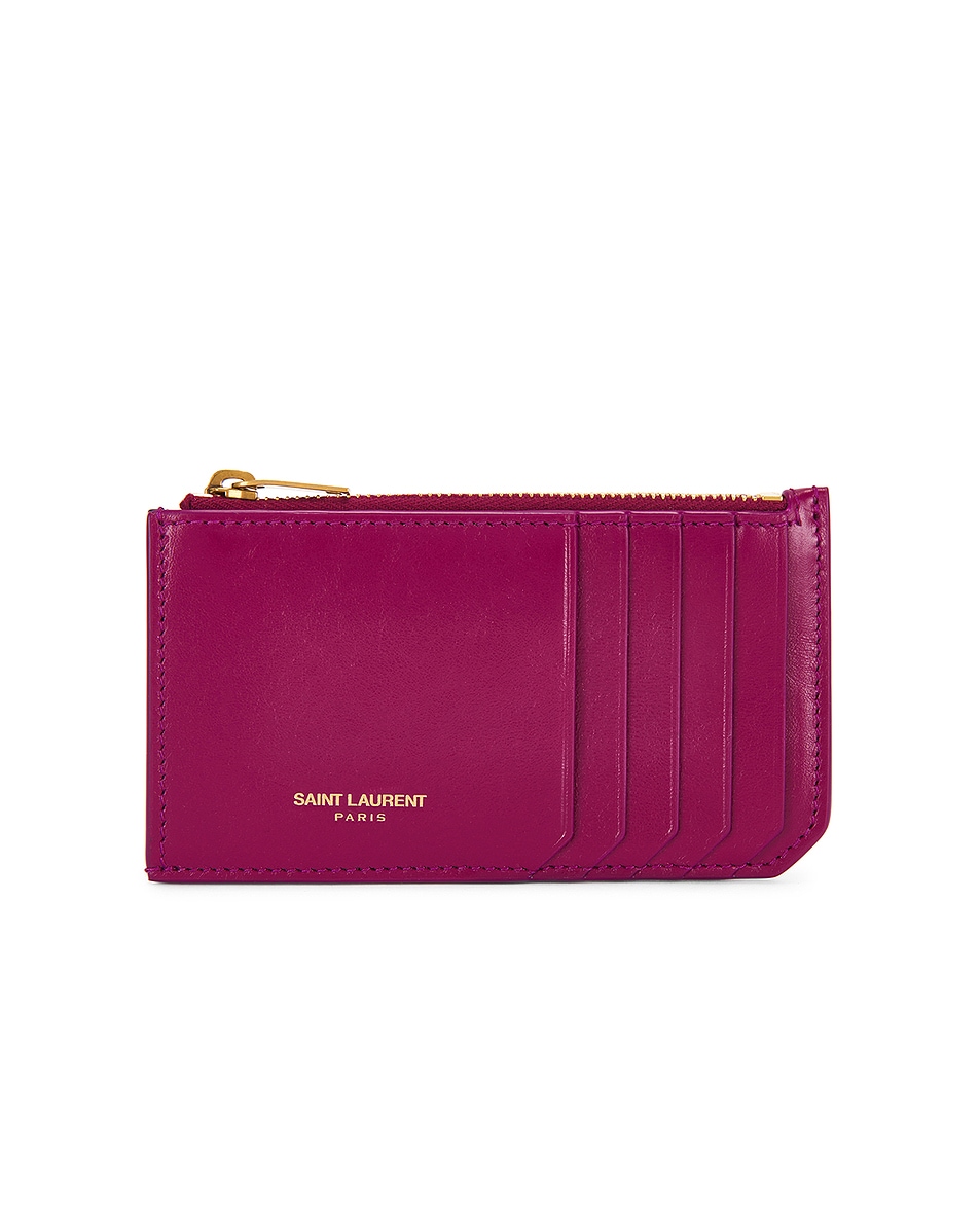 Image 1 of Saint Laurent Zipped Fragments Credit Card Case in Deep Magenta