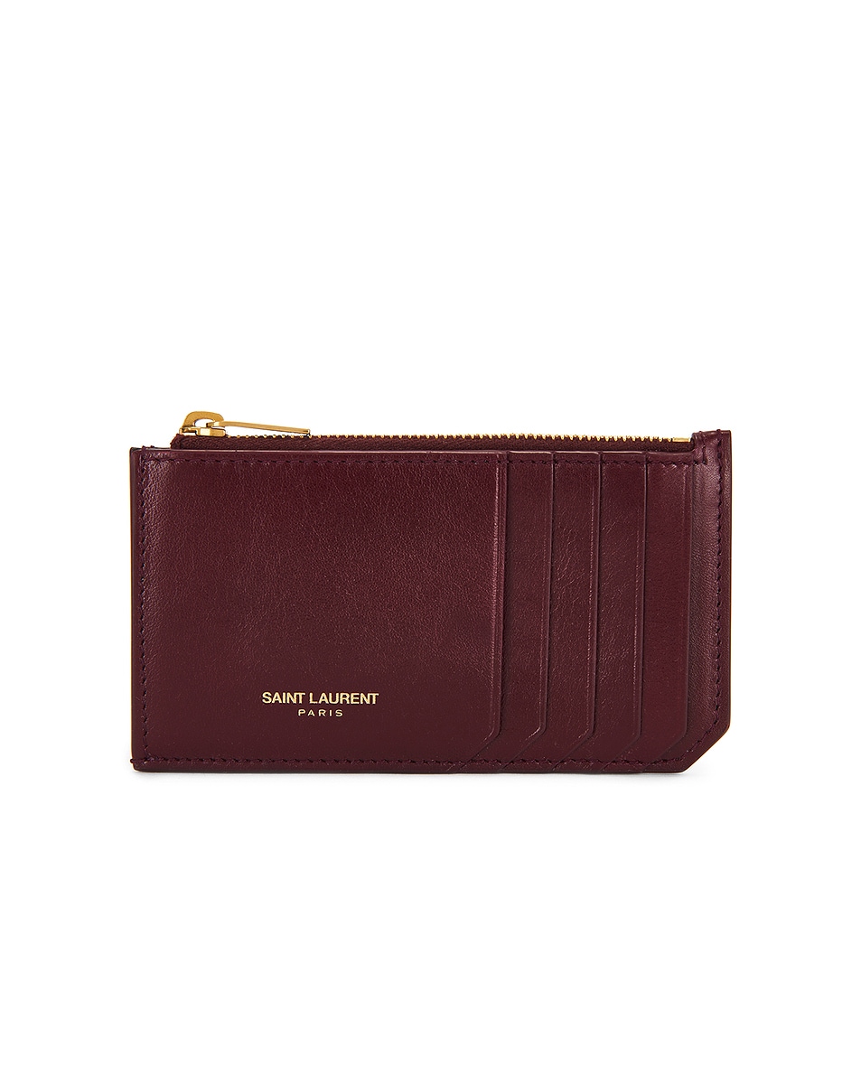 Image 1 of Saint Laurent Zipped Fragments Credit Card Case in Dark Ruby