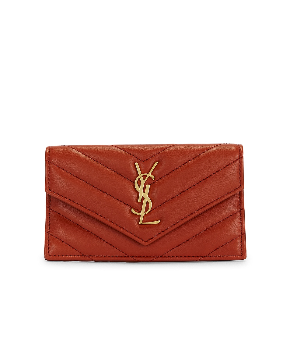 Image 1 of Saint Laurent Zipped Fragments Credit Card Case in Dark Mandarin