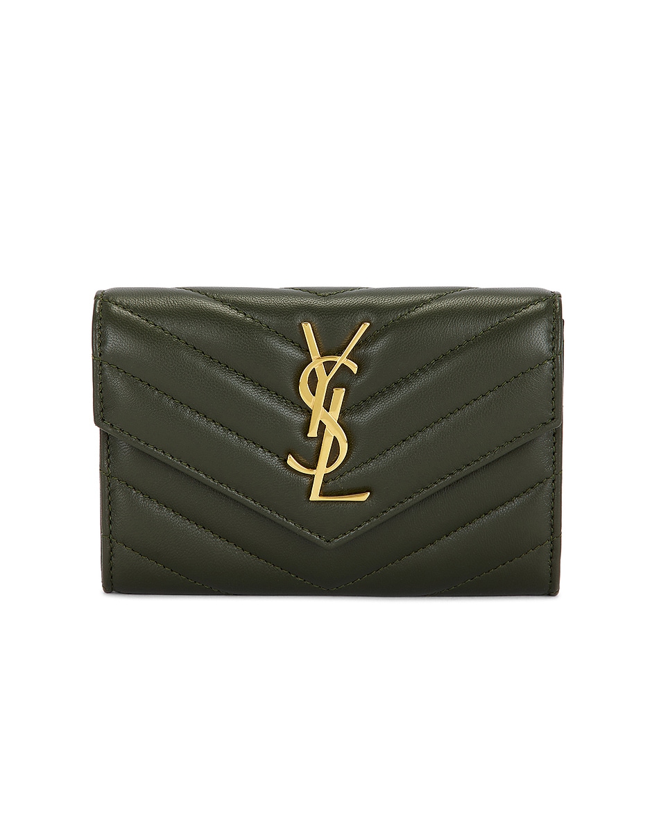 Image 1 of Saint Laurent Small Cassandre Envelope Wallet in Olive Wood