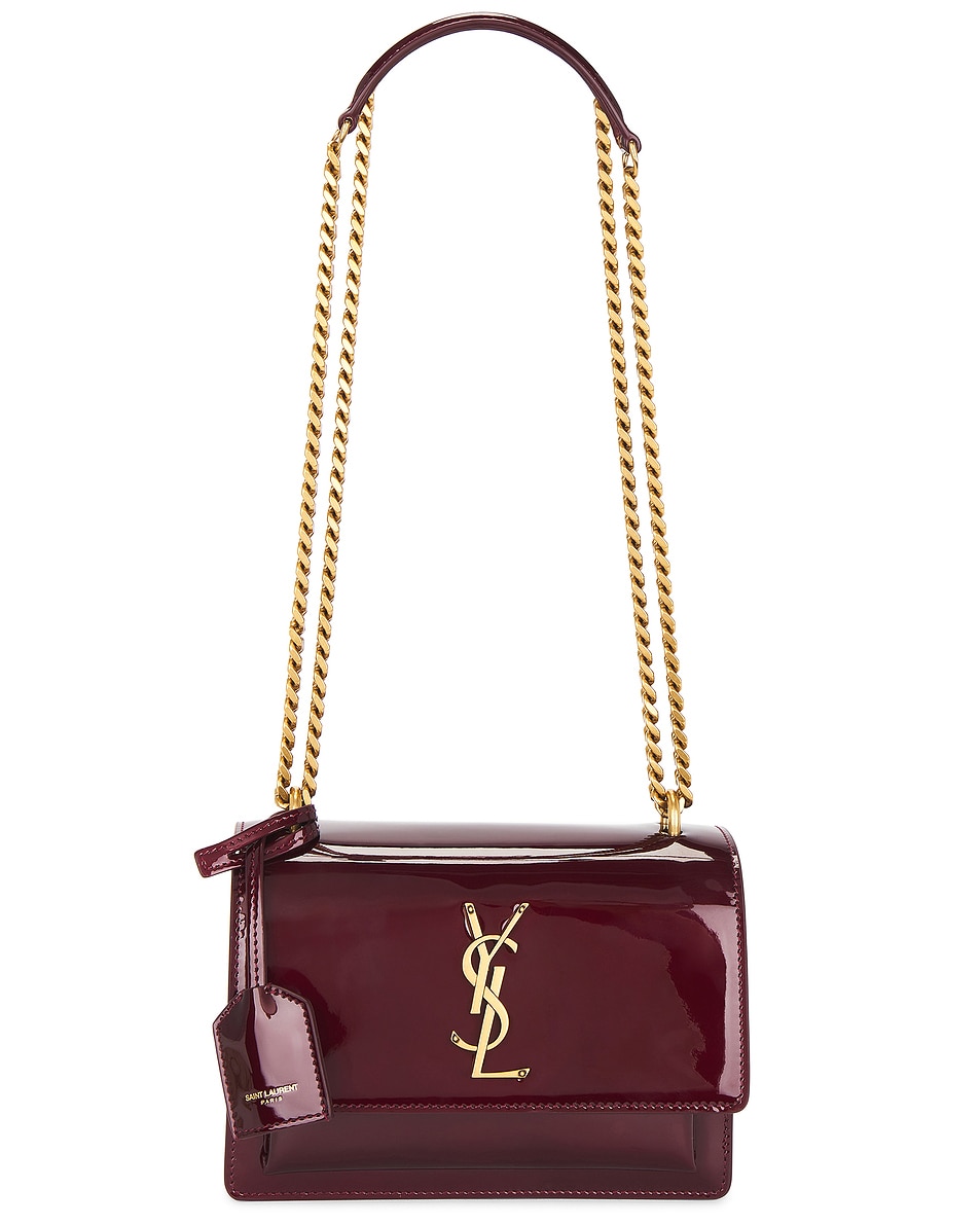 Image 1 of Saint Laurent Small Sunset Chain Bag in Gloss Burgundy