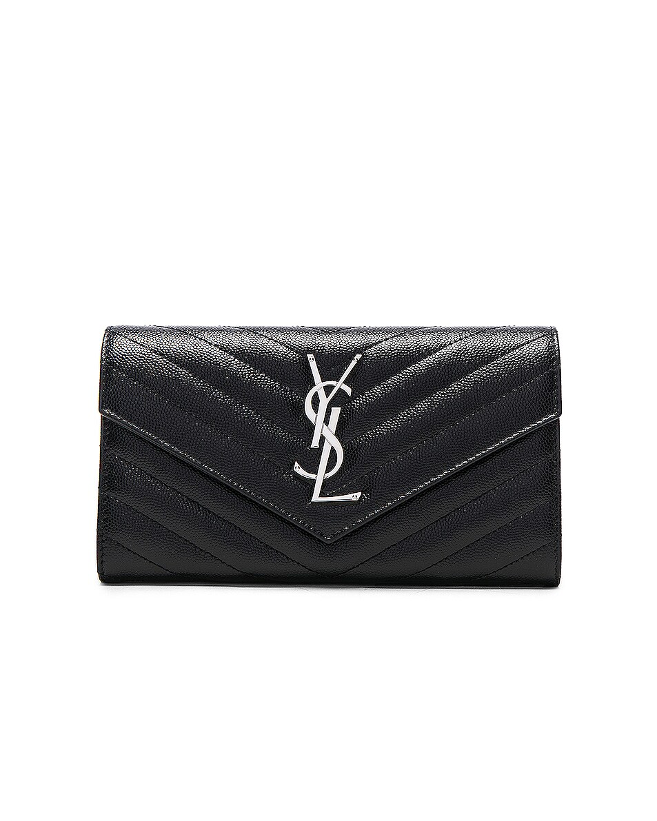 Image 1 of Saint Laurent Large Monogramme Flap Wallet in Black