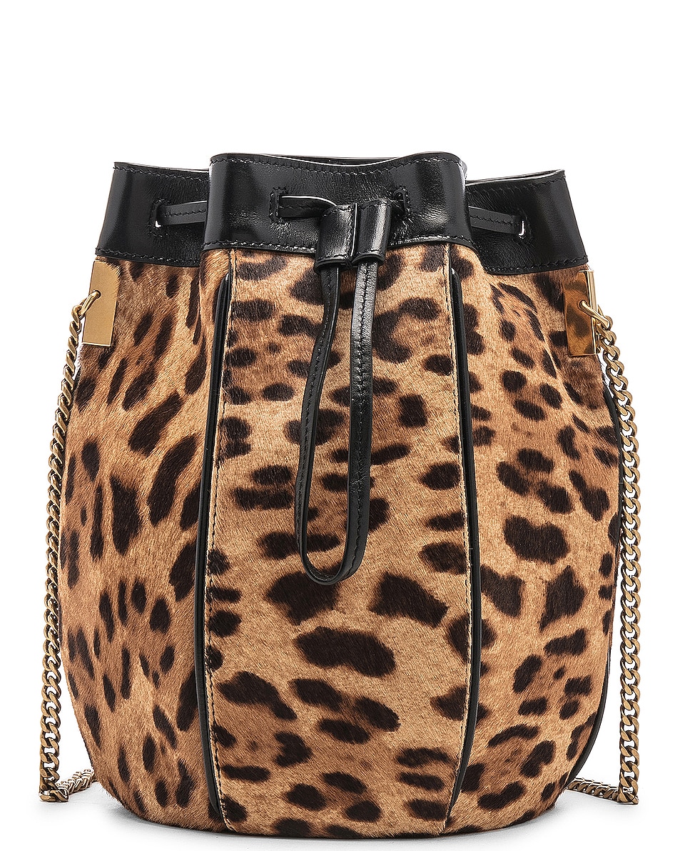 Image 1 of Saint Laurent Small Talitha Leopard Bucket Bag in Natural & Black