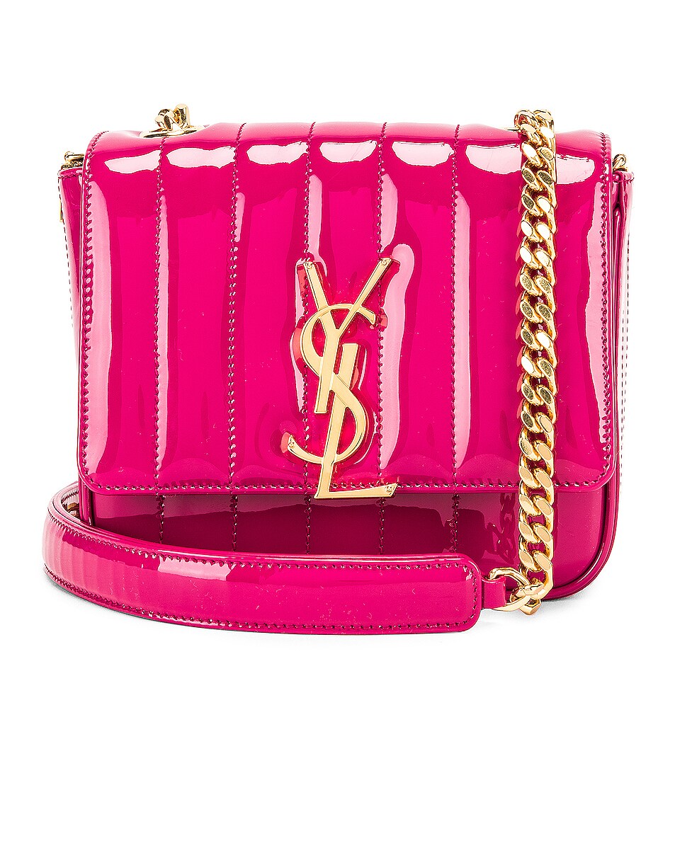 Image 1 of Saint Laurent Small Patent Monogramme Vicky Chain Bag in Rose Freesia