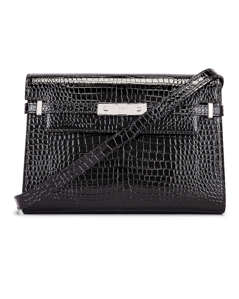 Image 1 of Saint Laurent Manhattan Croc Shoulder Bag in Black