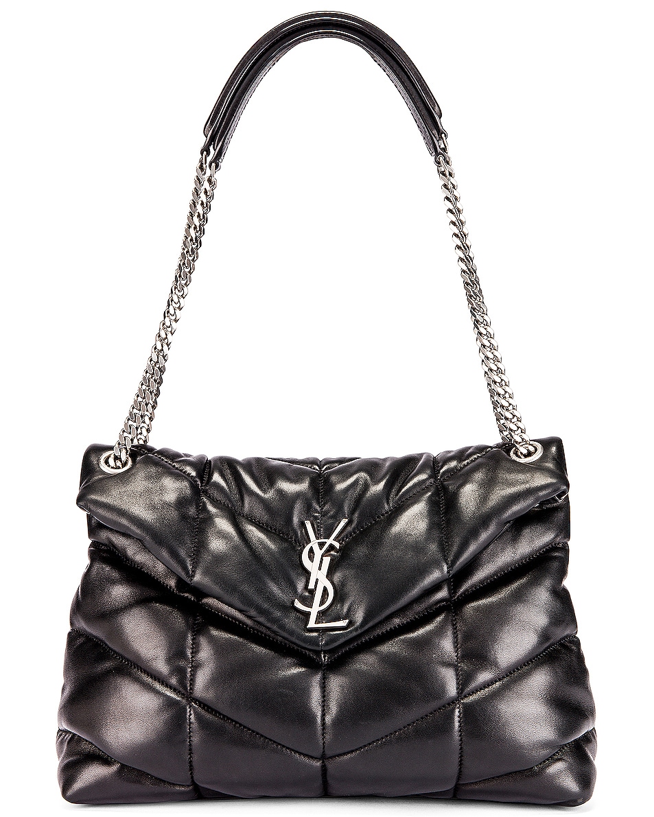 Image 1 of Saint Laurent Medium Loulou Puffer Chain Bag in Black