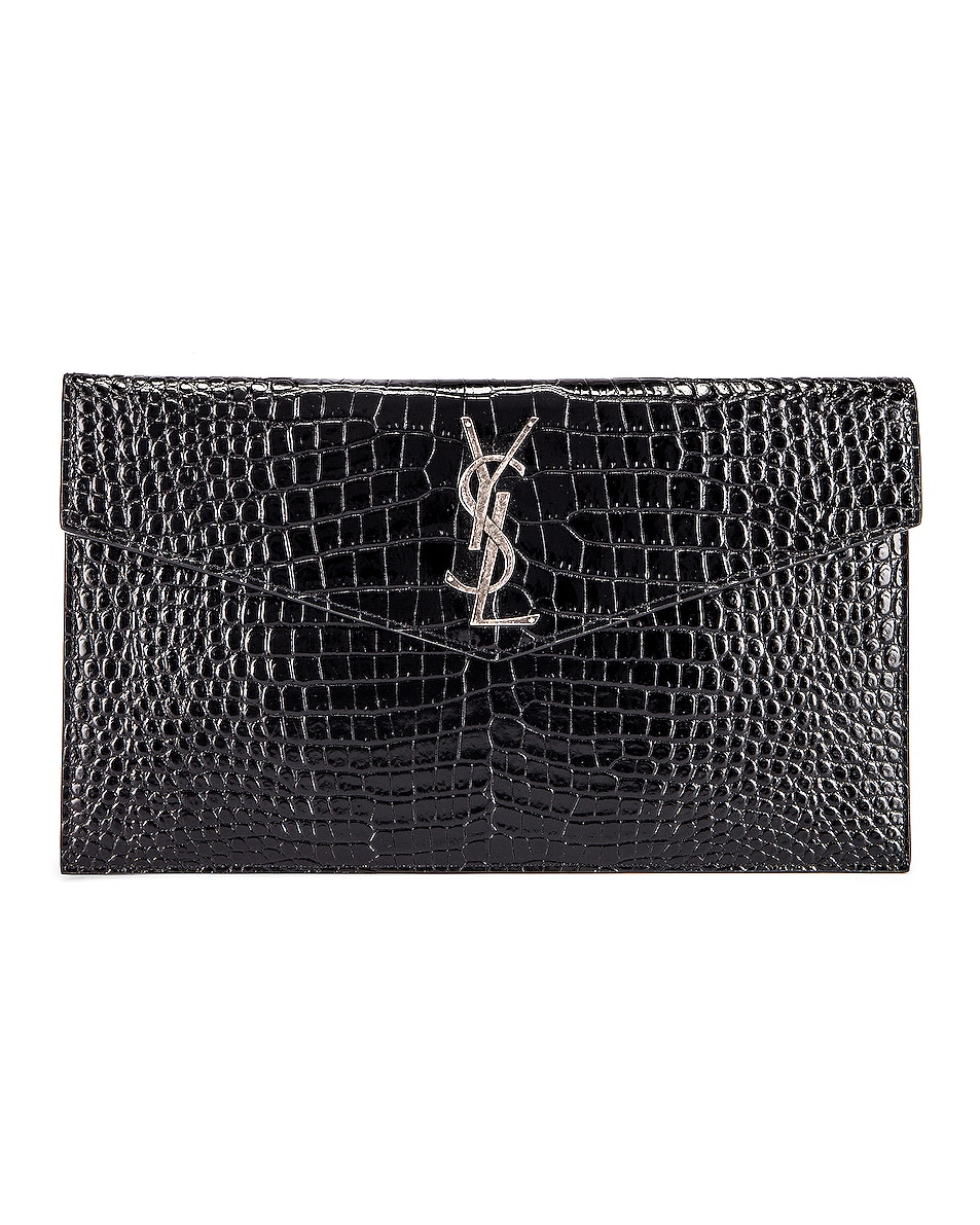 Saint Laurent Uptown Medium Envelope Clutch in Black | FWRD