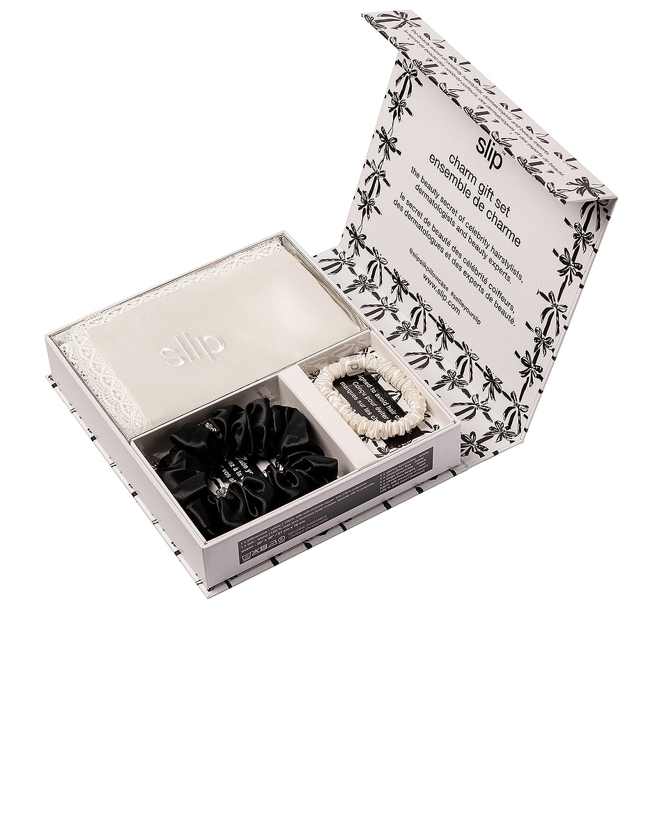Image 1 of slip Pure Silk Queen Gift Set With Lace Trim in Charm