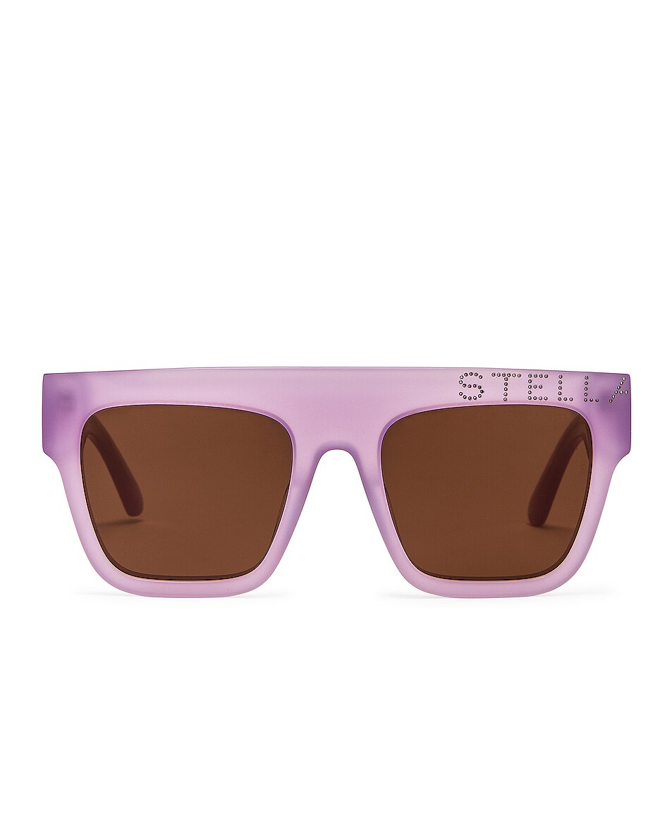 Image 1 of Stella McCartney Logo Flat Top Sunglasses in Shiny Violet & Brown
