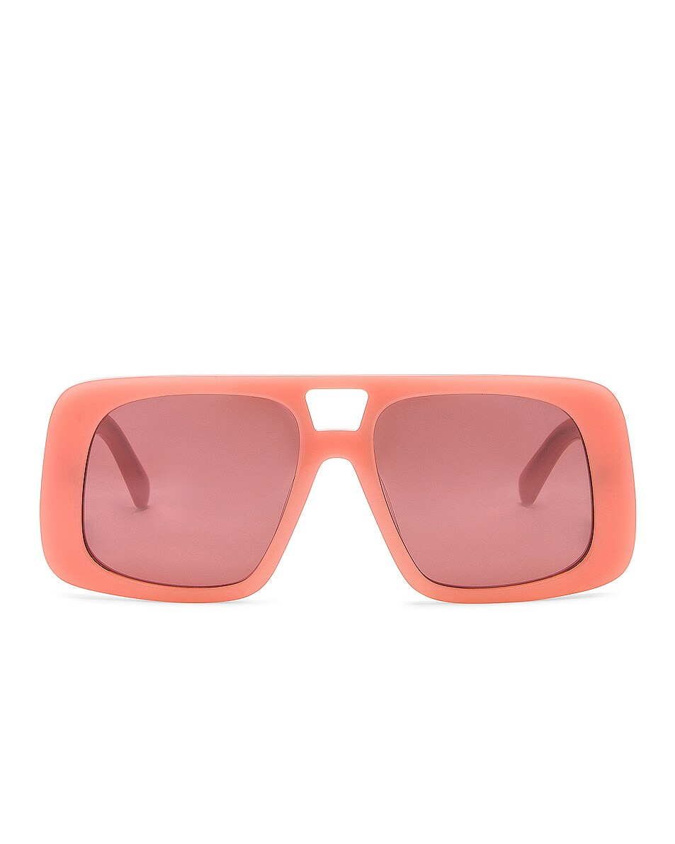 Image 1 of Stella McCartney Logo Shield Sunglasses in Shiny Pink & Bordeaux Mirror