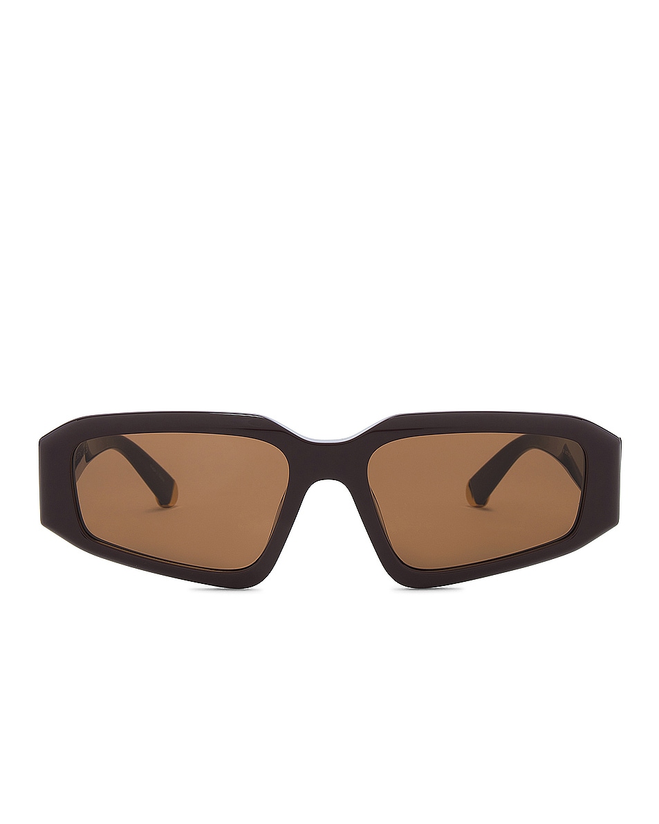 Image 1 of Stella McCartney Rectangular Sunglasses in Shiny Dark Brown & Brown
