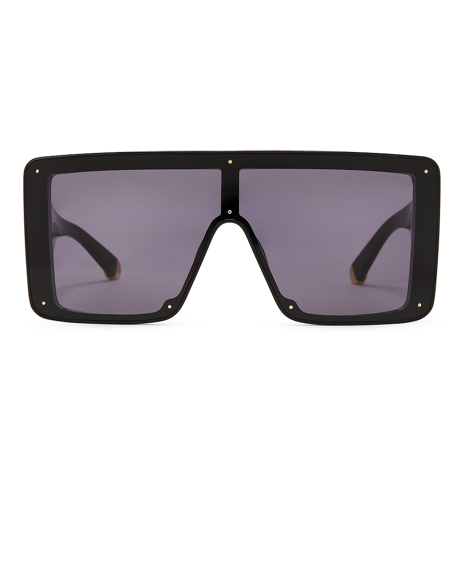 Image 1 of Stella McCartney Shield Sunglasses in Shiny Black & Smoke