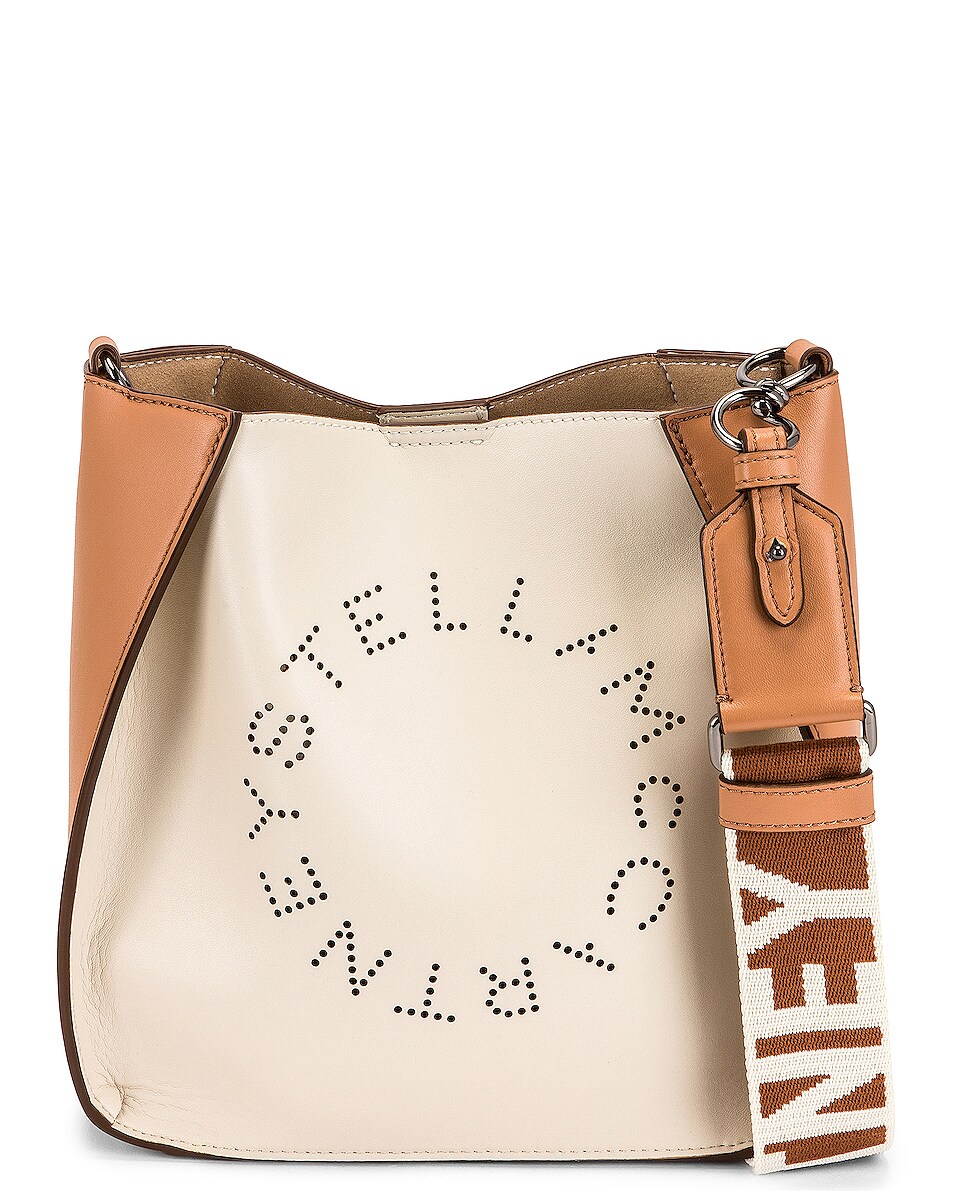 Image 1 of Stella McCartney Mini Bicolor Eco Soft Logo Crossbody Bag in Pure White & Camel