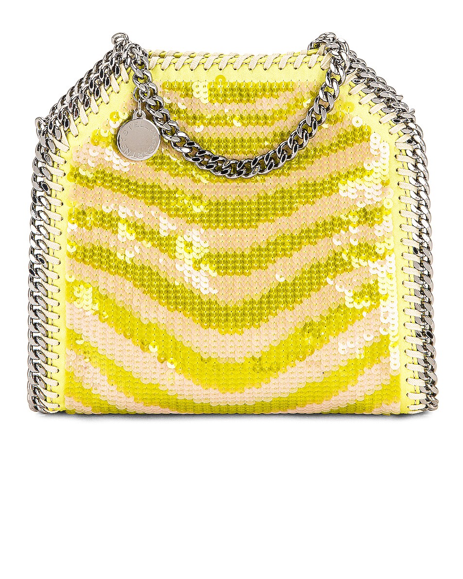 Image 1 of Stella McCartney Tiny Falabella Sequin Tote Bag in Bright Yellow
