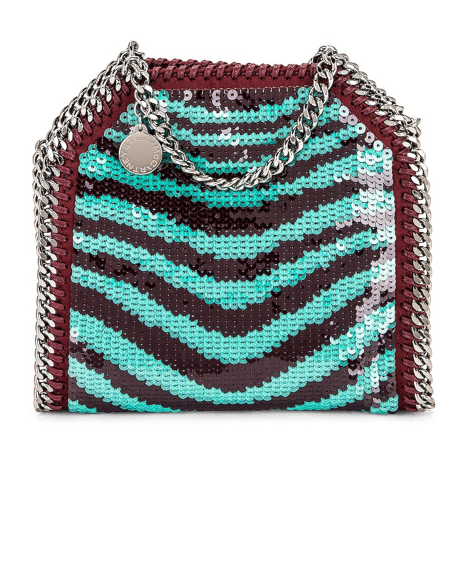 Image 1 of Stella McCartney Tiny Falabella Sequin Tote Bag in Burgundy